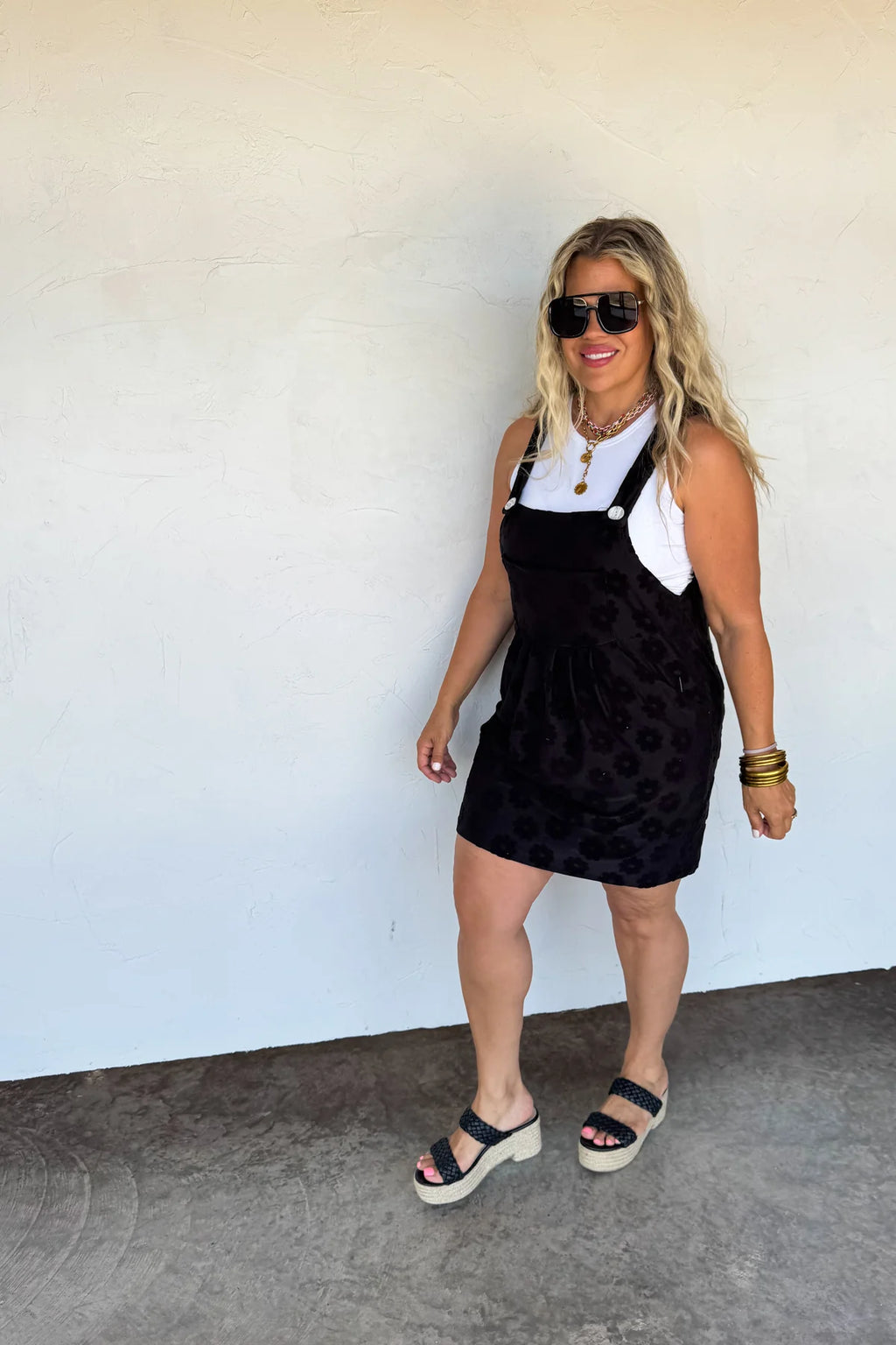 BLACK SUNSHINE & DAISIES OVERALL DRESS