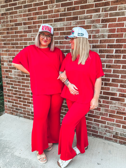 scuba curved hem top and pants set in 3 colors