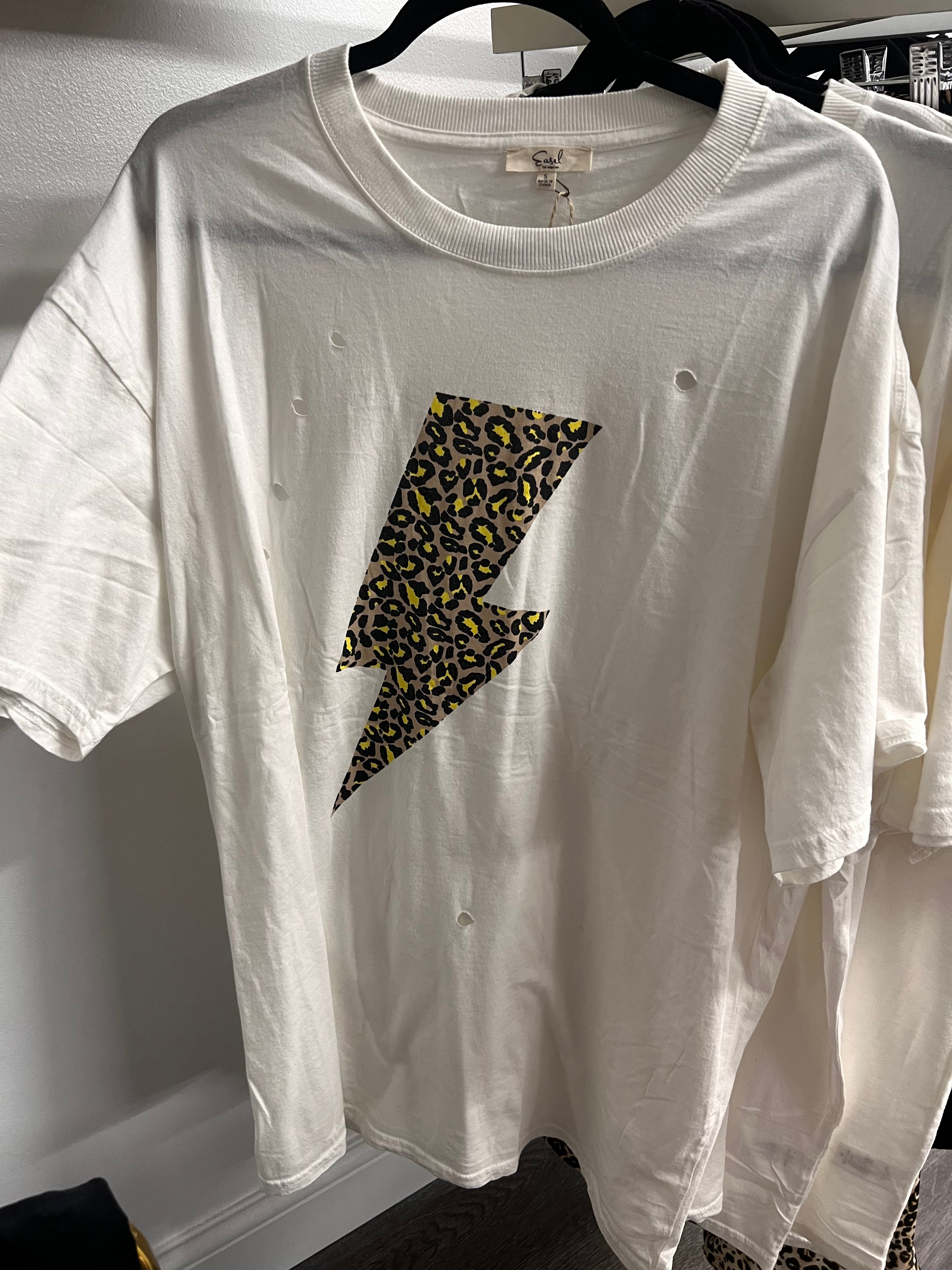 leopard bolt distressed oversized tee