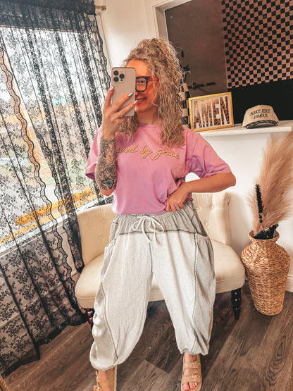 POL grey stitched boho jogger ribbed pants