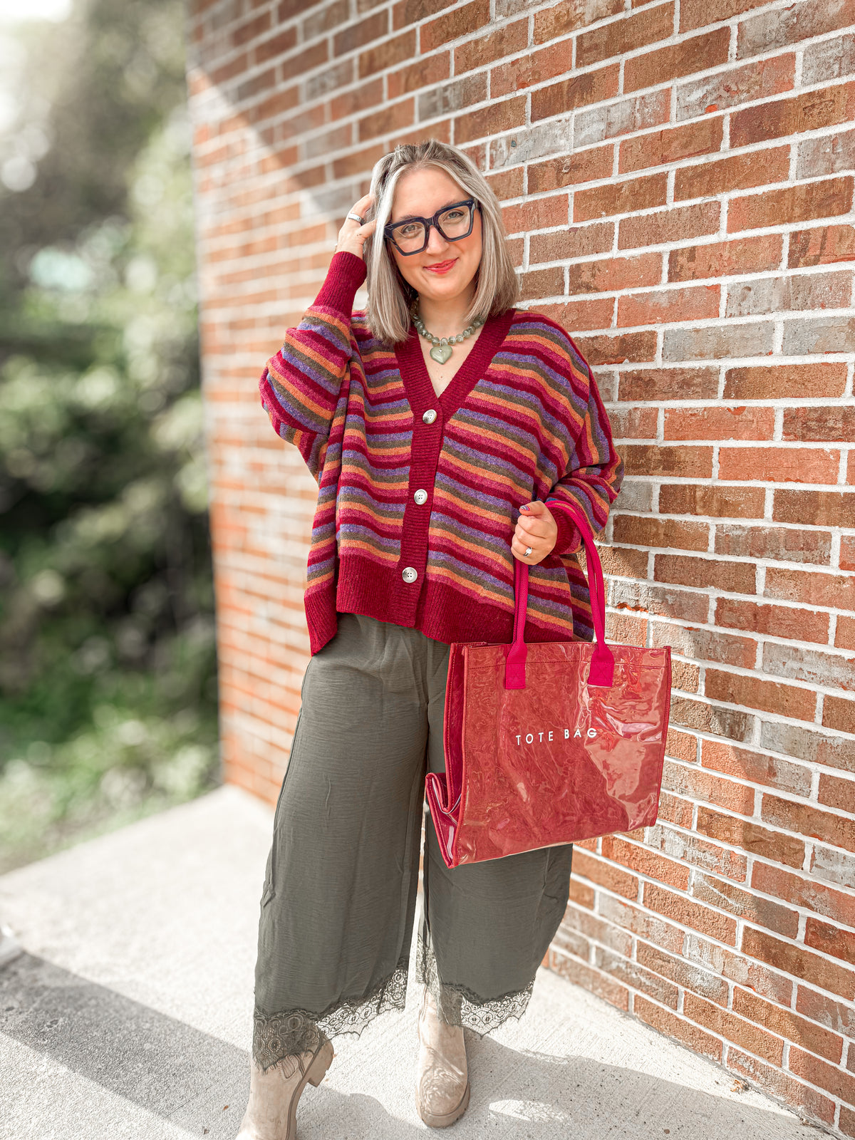 Wine multi color stripe oversized cardigan
