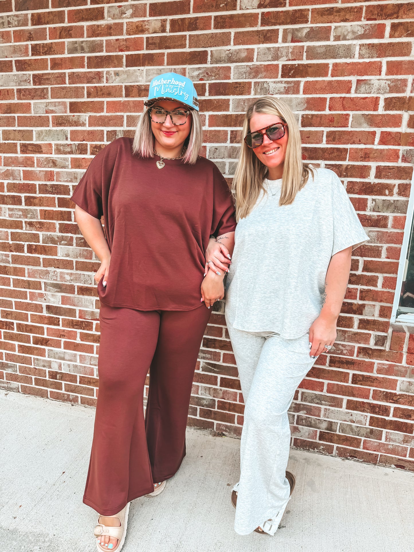 scuba curved hem top and pants set in 3 colors