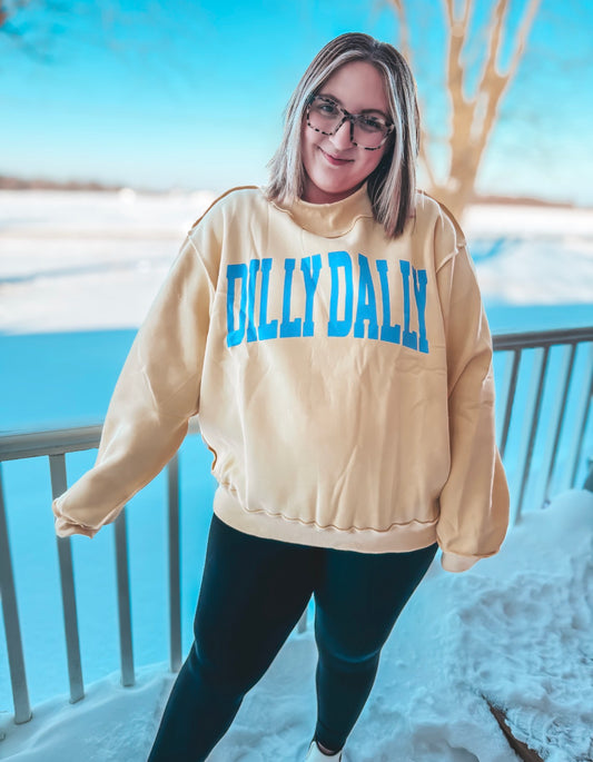 yellow & blue dilly dally mock neck