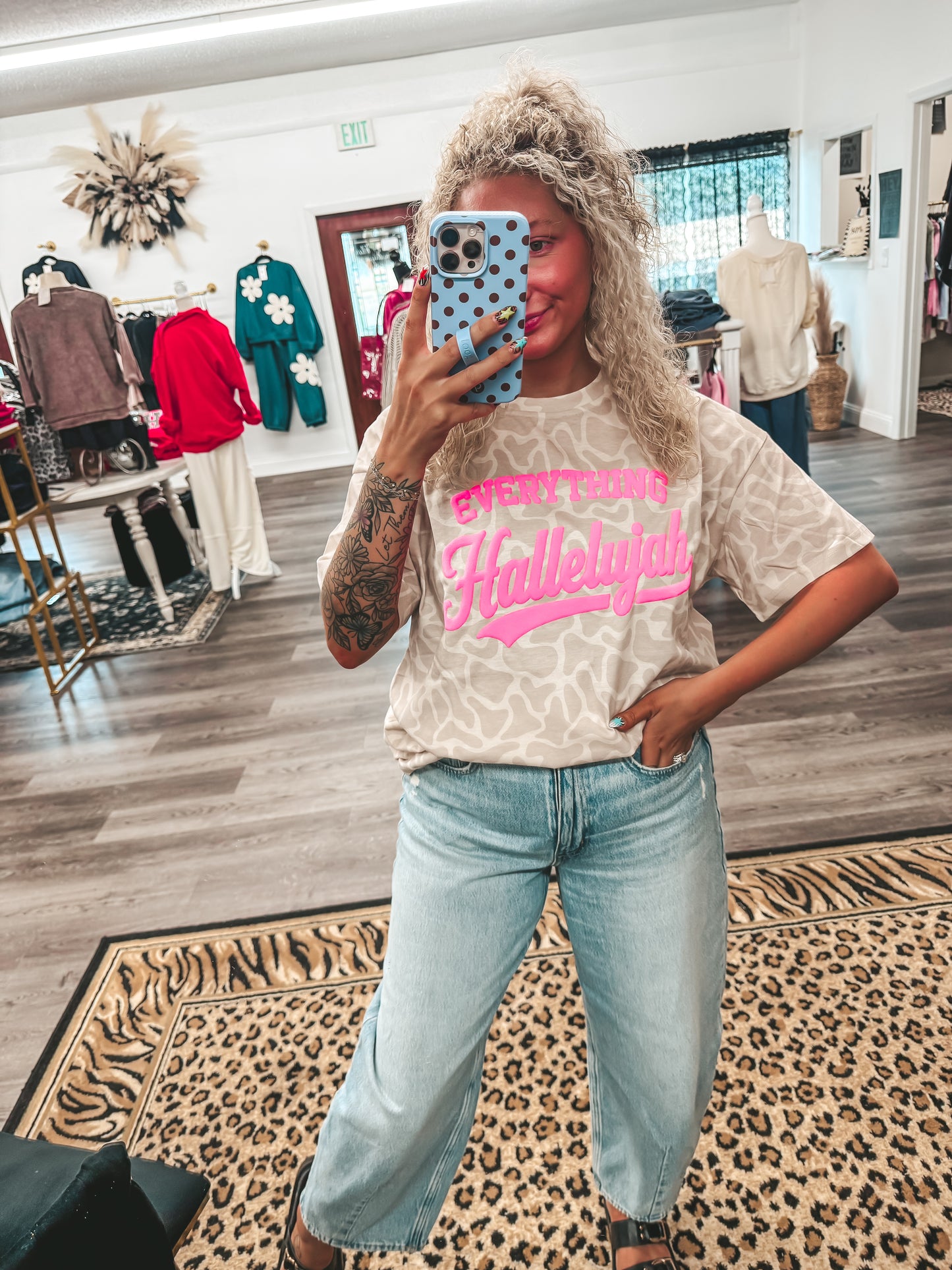 Duck camo & pink puff hallelujah everything tee