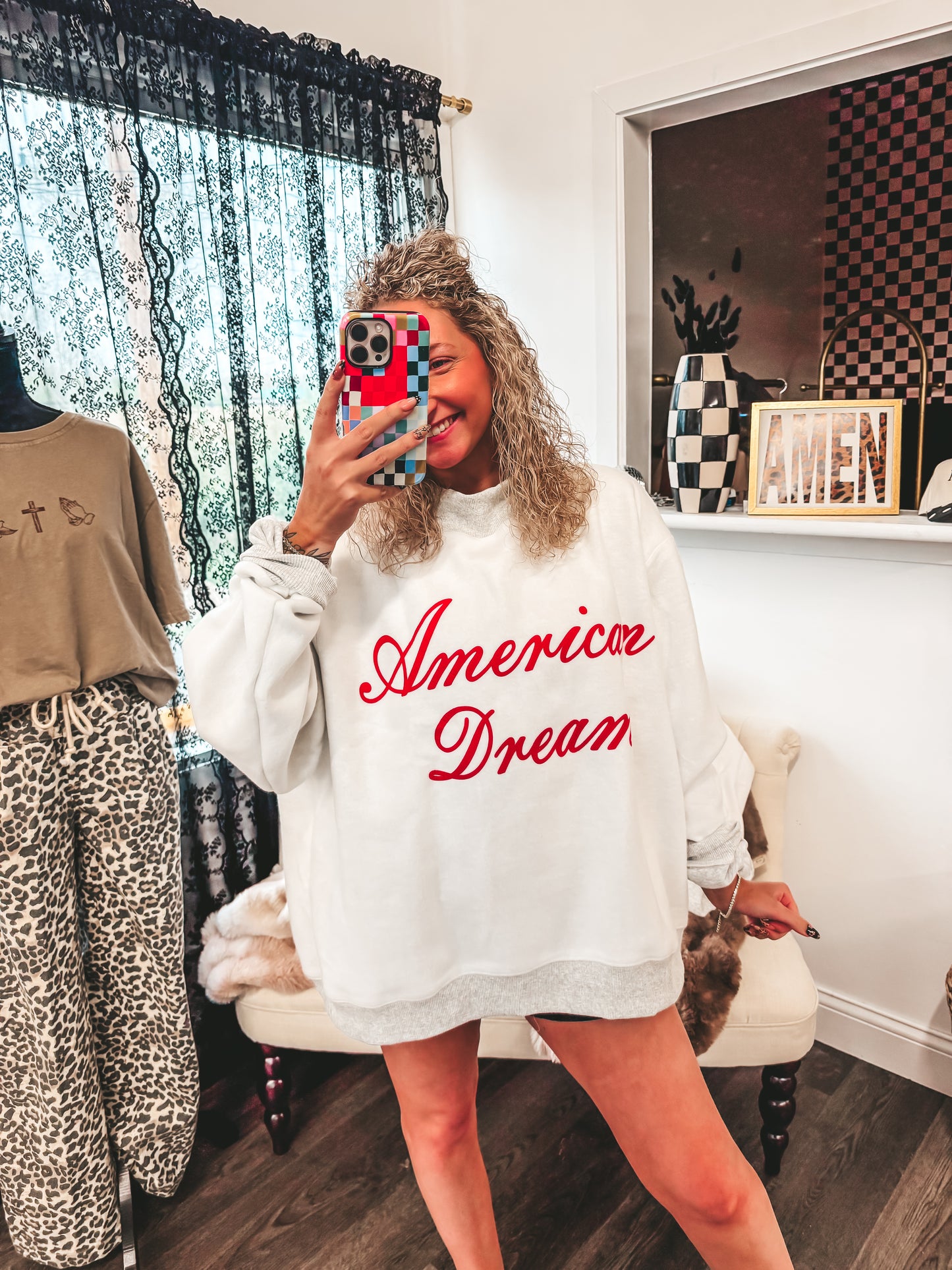 reversible Gods country/american dream mock neck