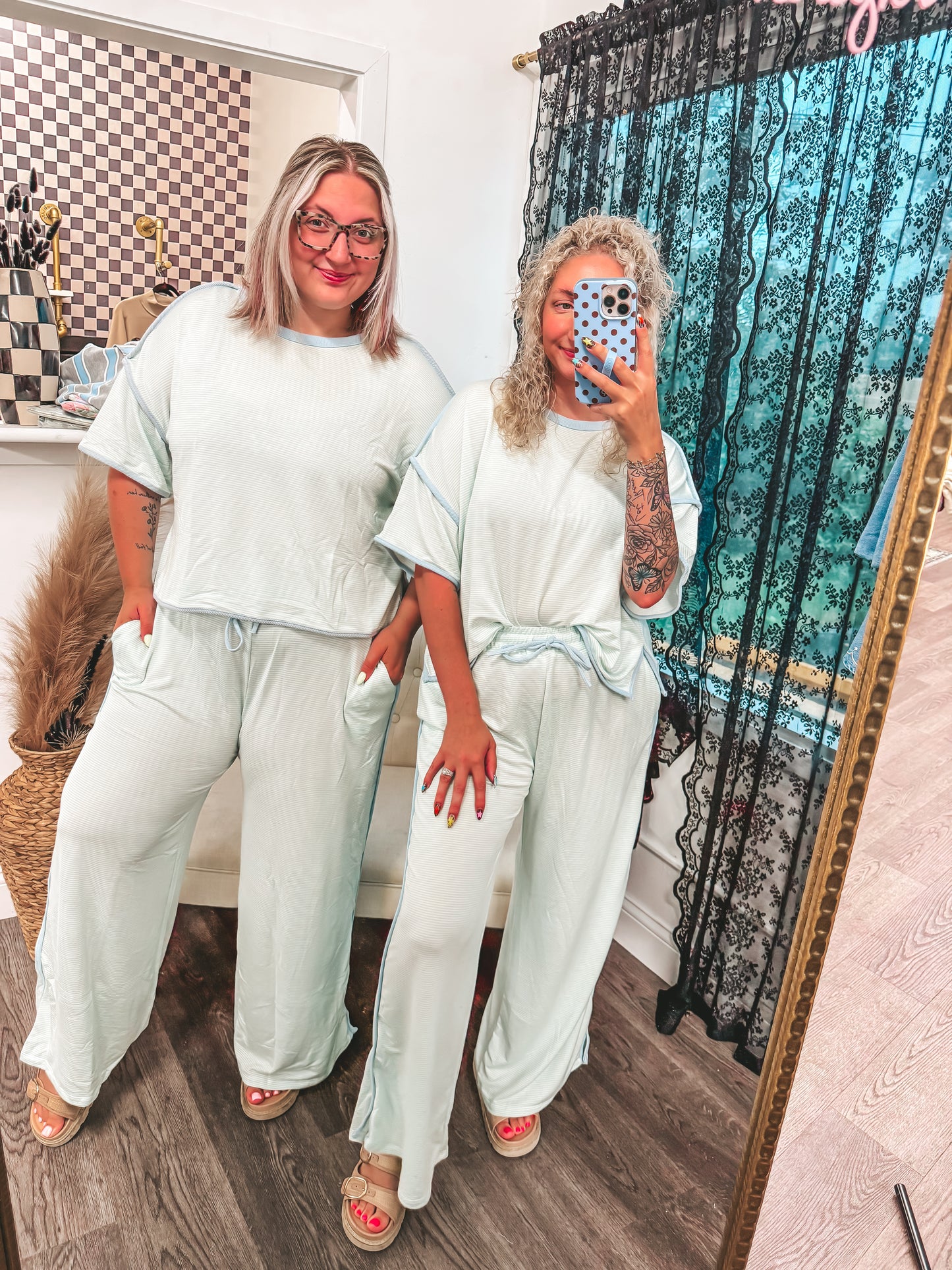 Ultra soft Mint and blue striped pants set