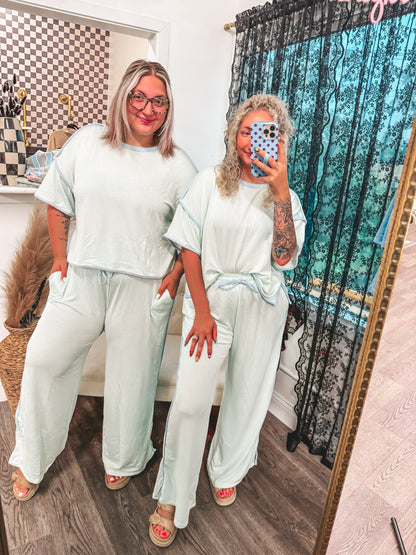 Ultra soft Mint and blue striped pants set