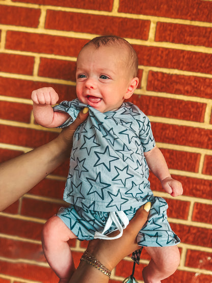 monochromatic blue stars kids short set