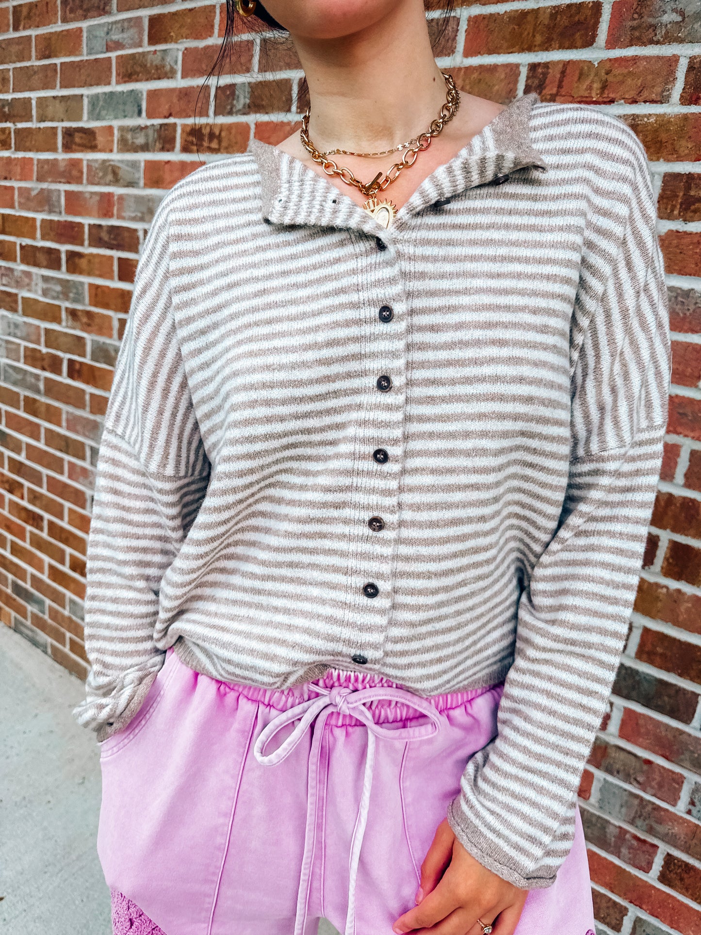 Mocha striped button cardigan