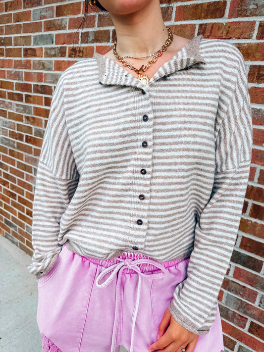 Mocha striped button cardigan