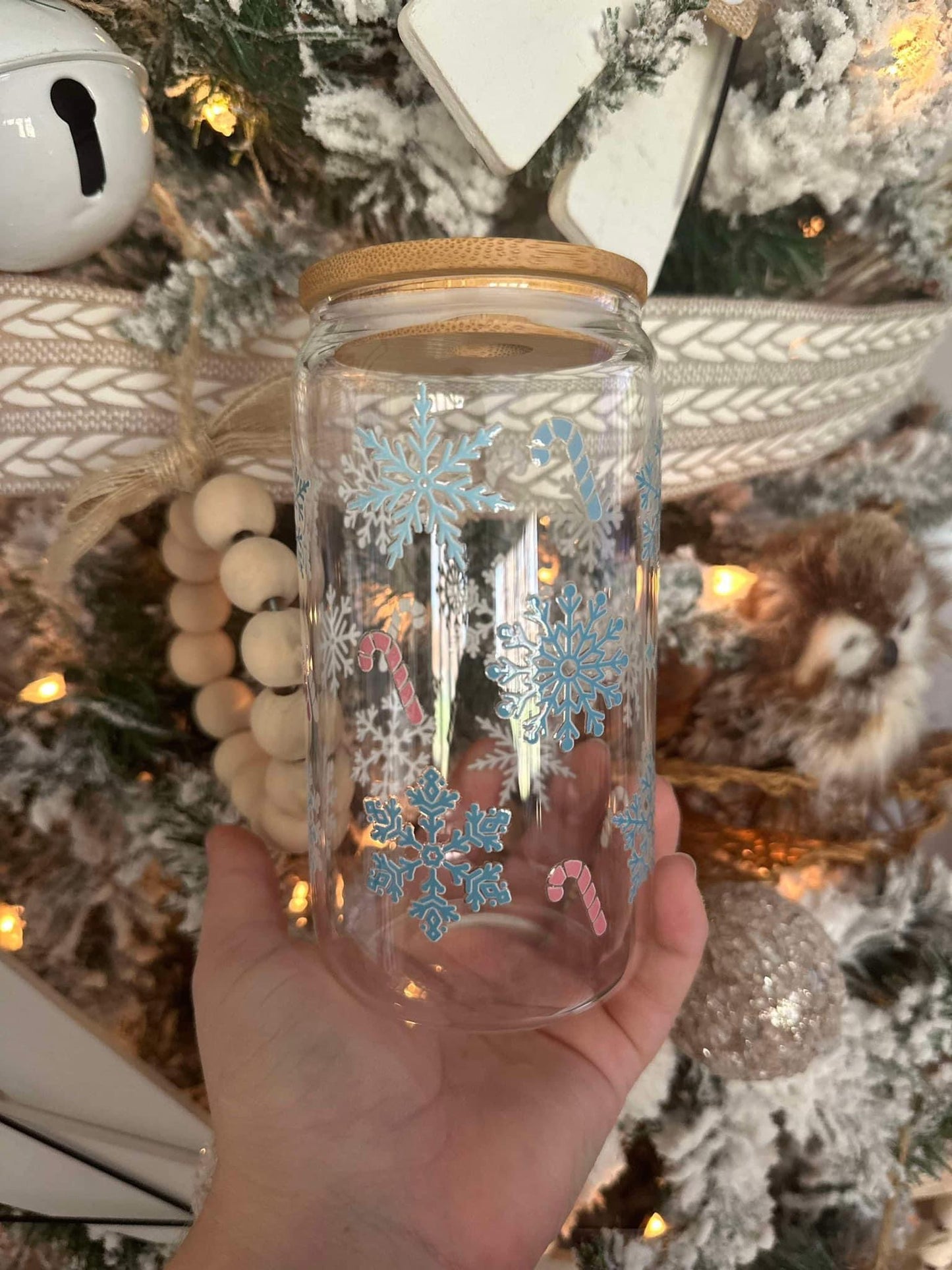 glass christmas cups with glass straw