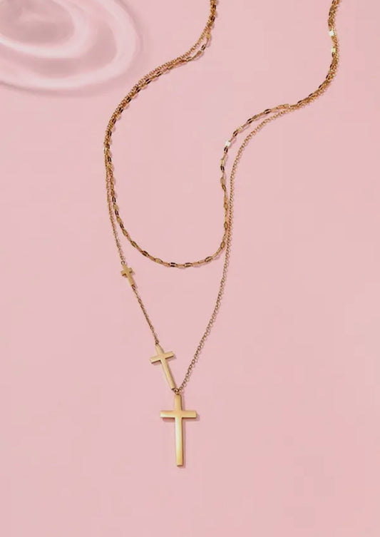 layered cross necklace
