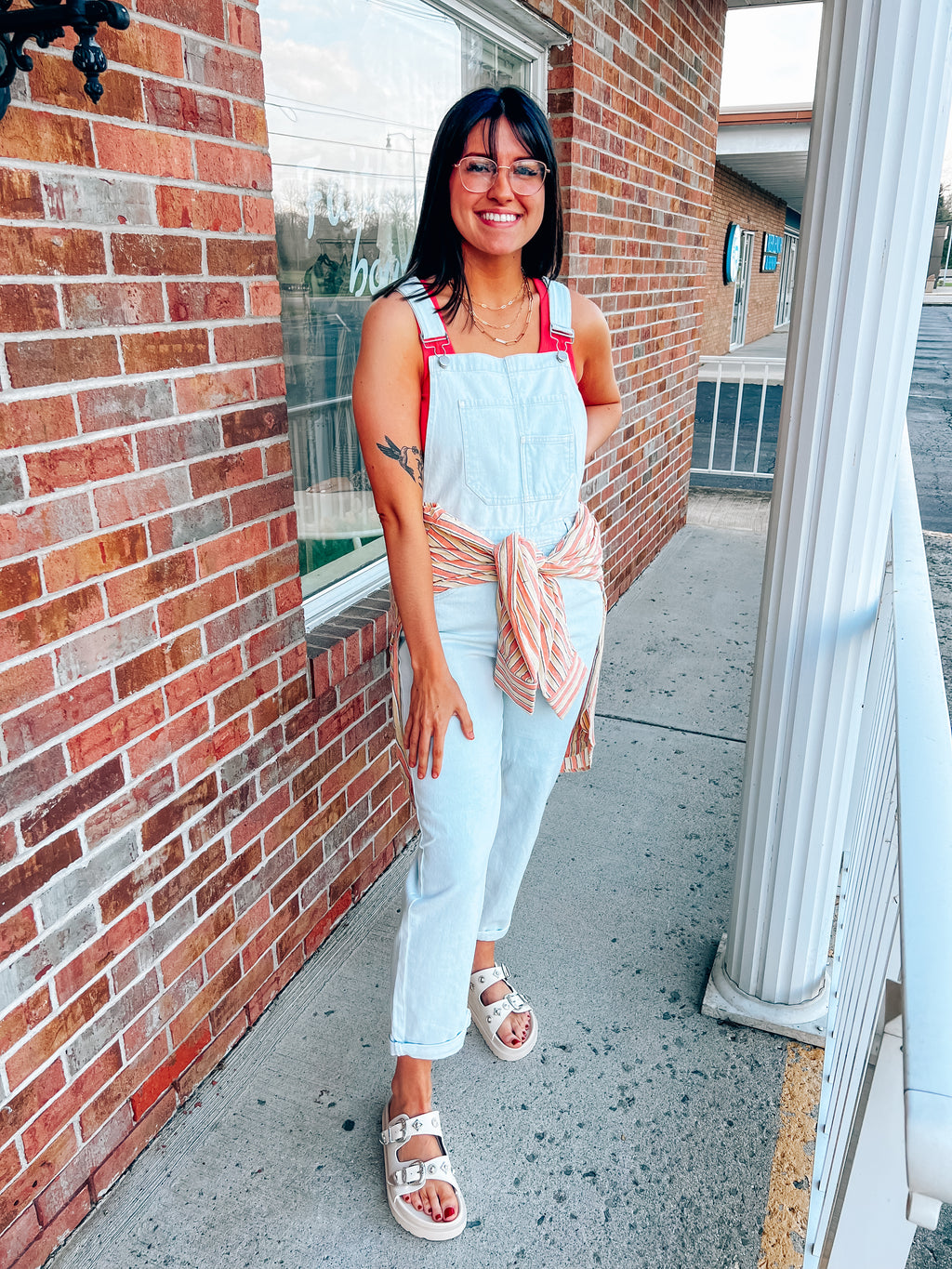 risen denim overalls