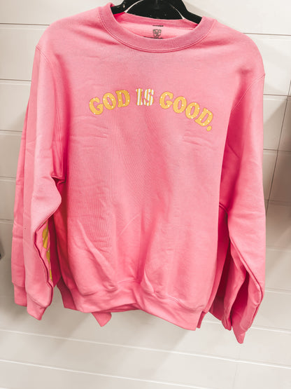 God is Good-all the time pink & yellow pullover