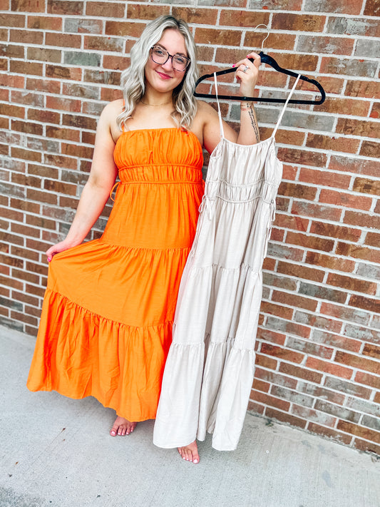 Tiered maxi dresses in 2 colors