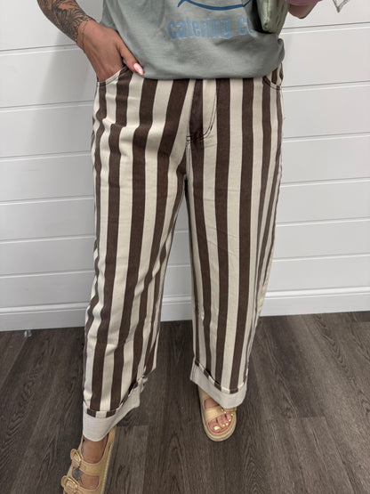 barrel wide leg brown striped denim pants