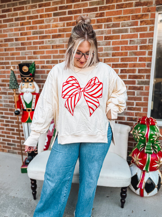 candy cane bow oversized pullover