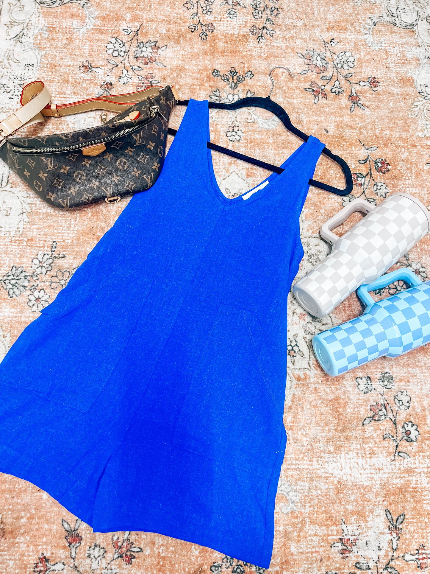 woven cobalt blue linen romper