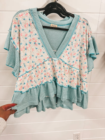 POL ruffle floral oversized tops