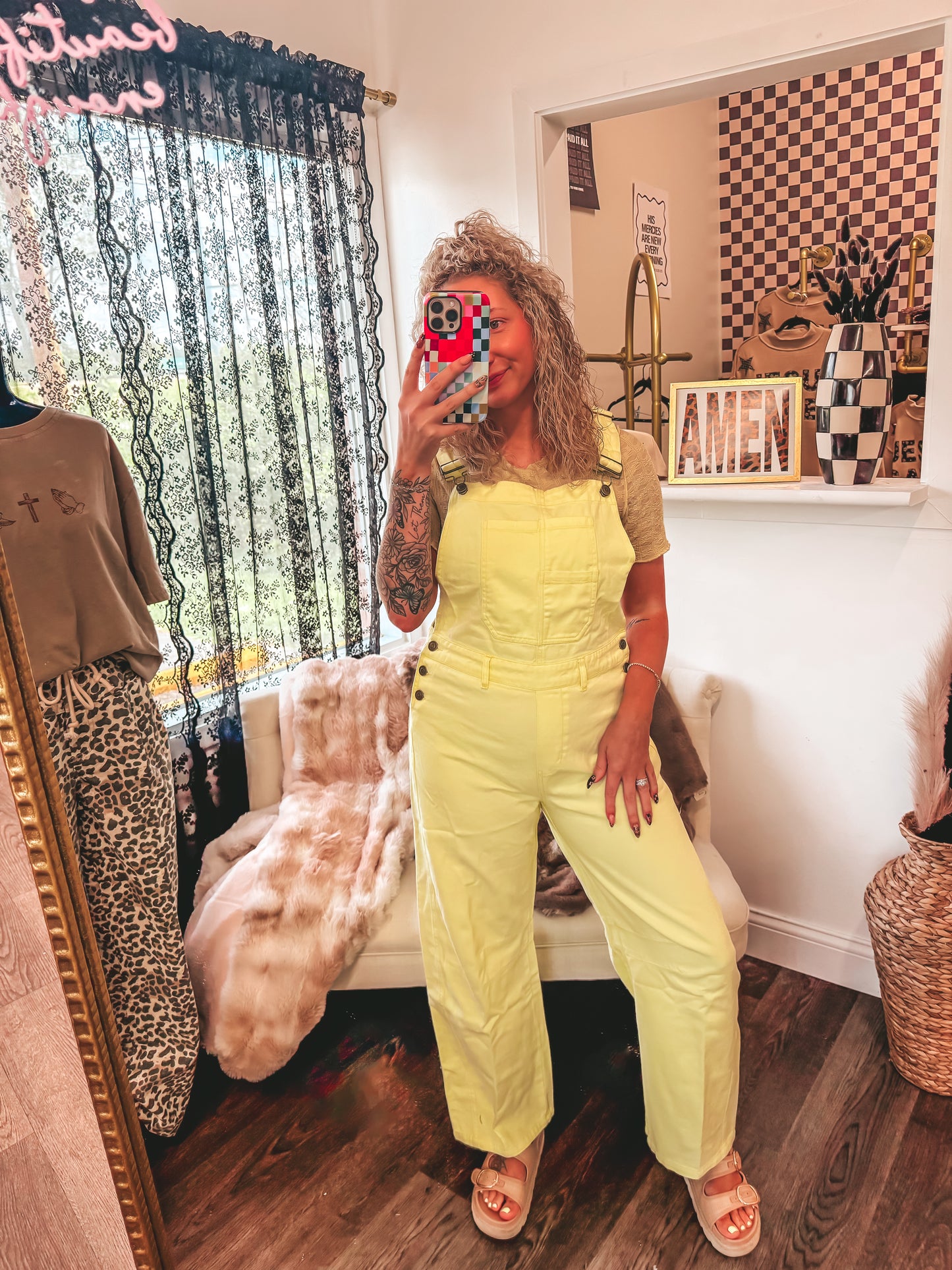 yellow barrel overalls