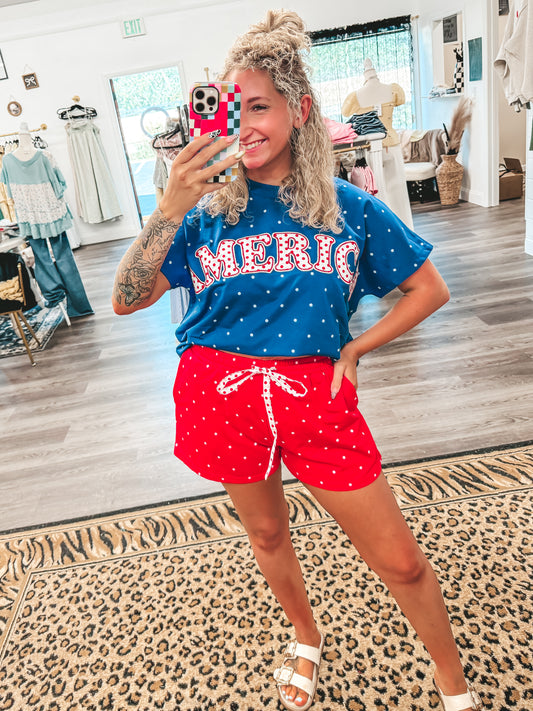 red polka dot shorts