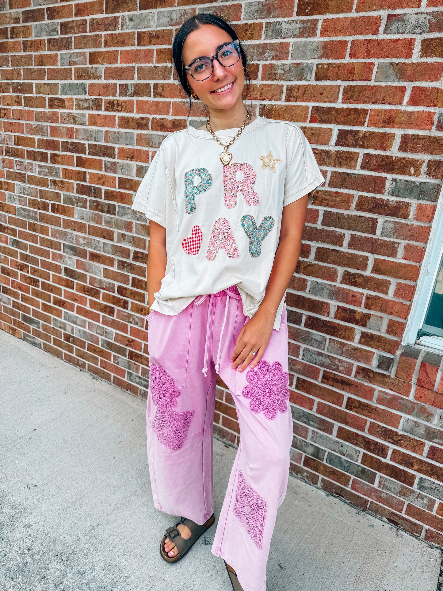 Patchwork mauve barrel sweatpants
