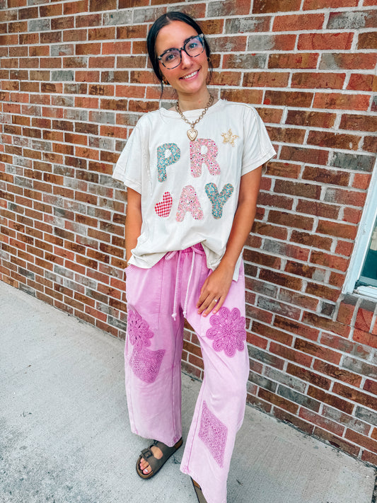 Patchwork mauve barrel sweatpants