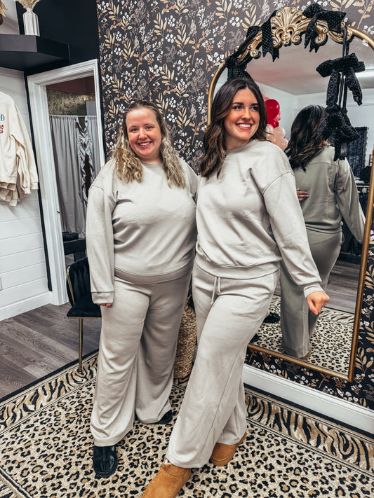 scuba wide leg sets in ash mocha