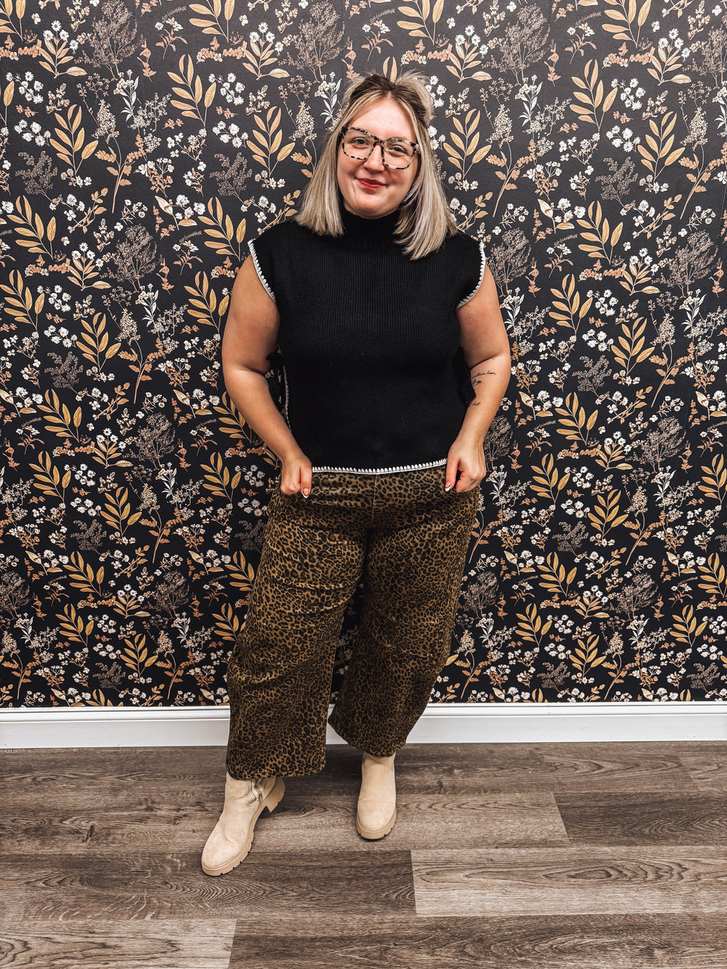 mock neck stitched side tie sweater vest