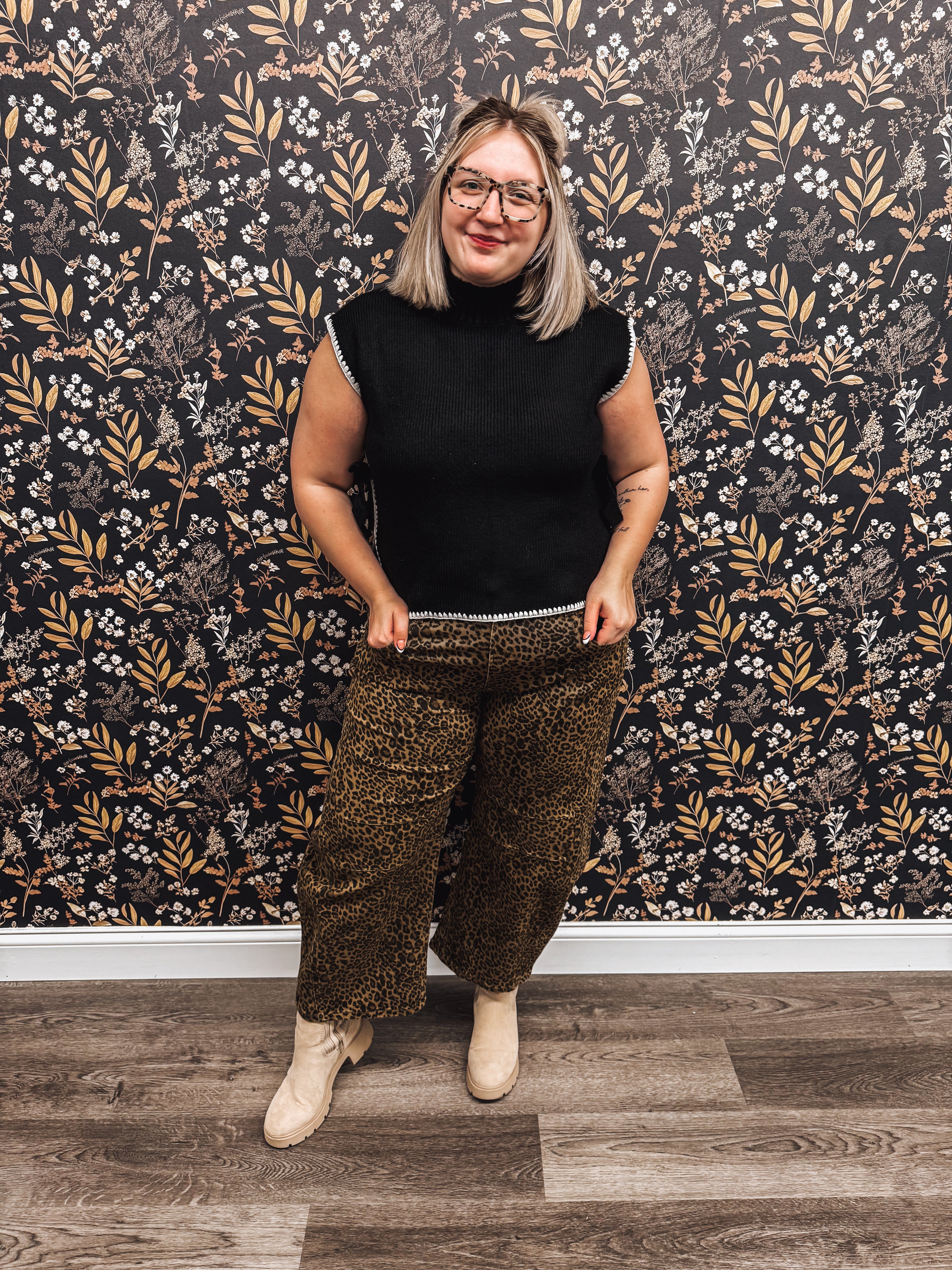 mock neck stitched side tie sweater vest