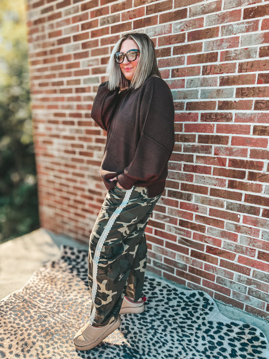 Camo with lace detail barrel lounge pants