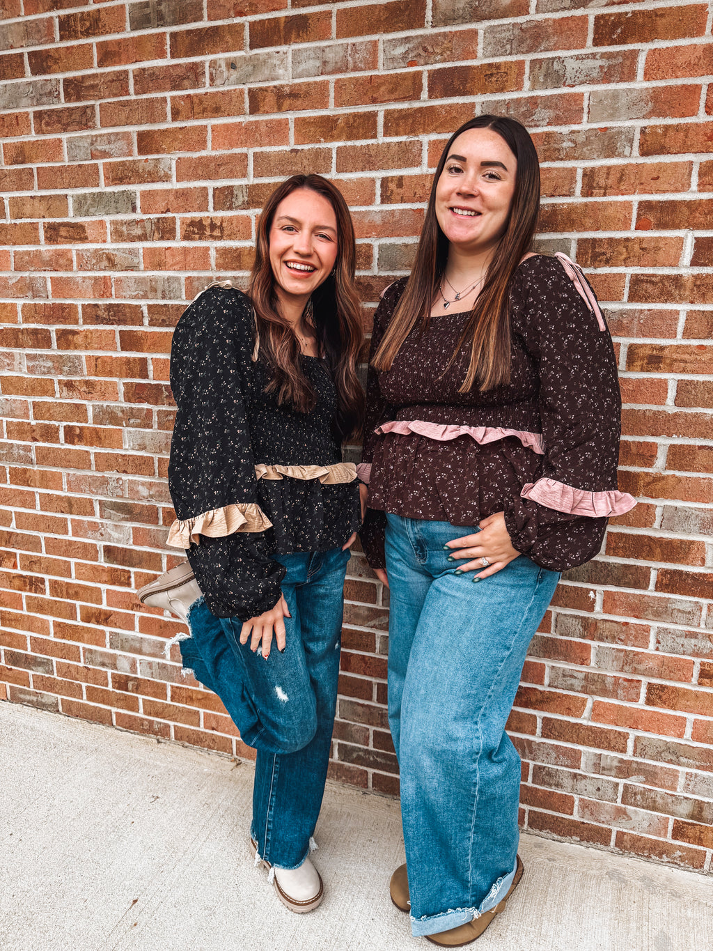 chocolate and pink  floral smocked top