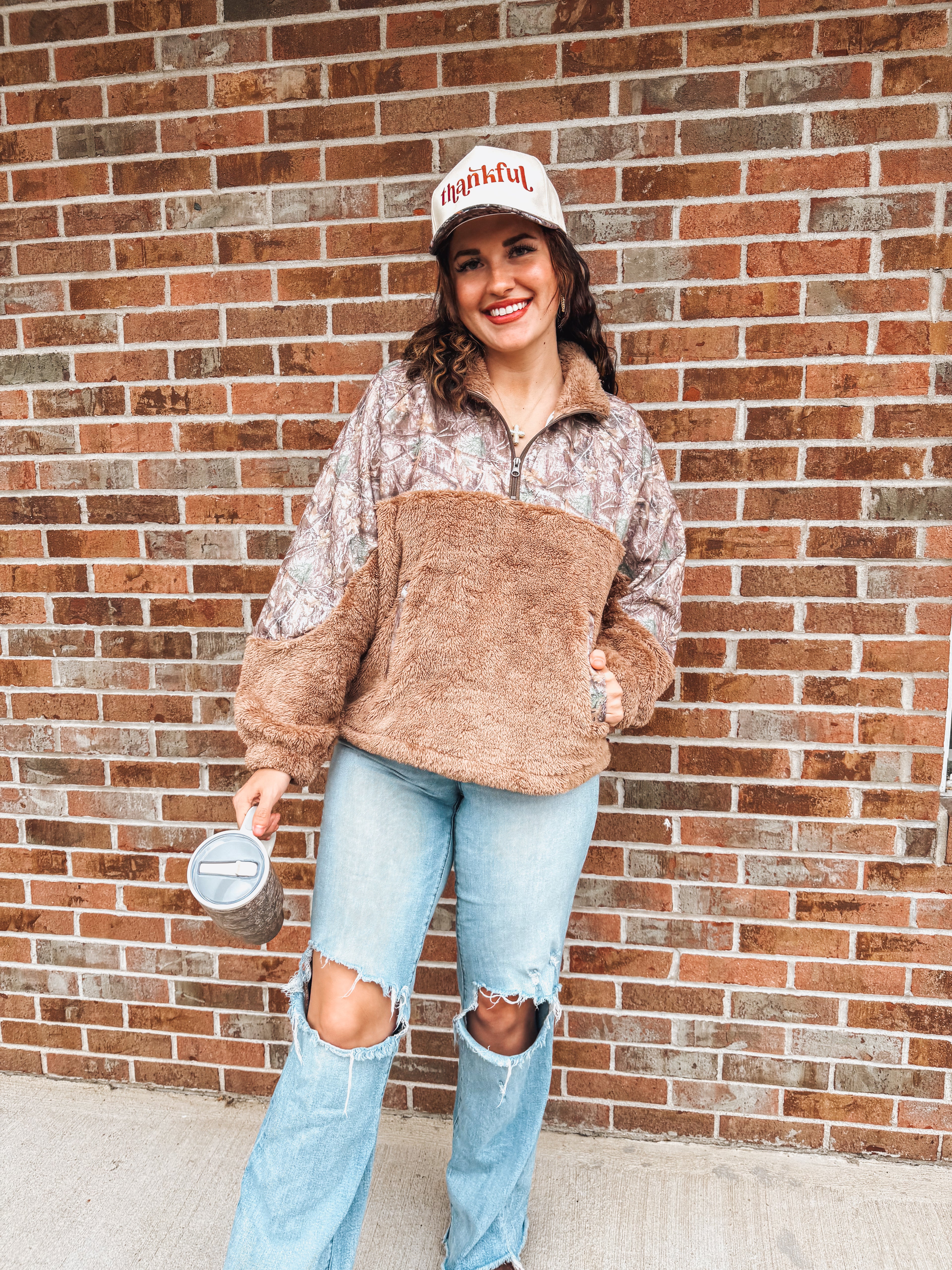 camo sherpa pullover