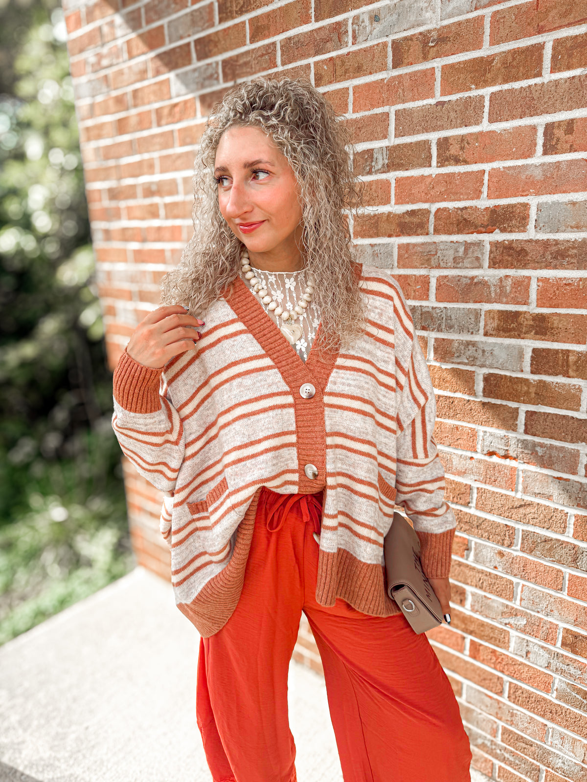 Terracotta stripe oversized cardigan