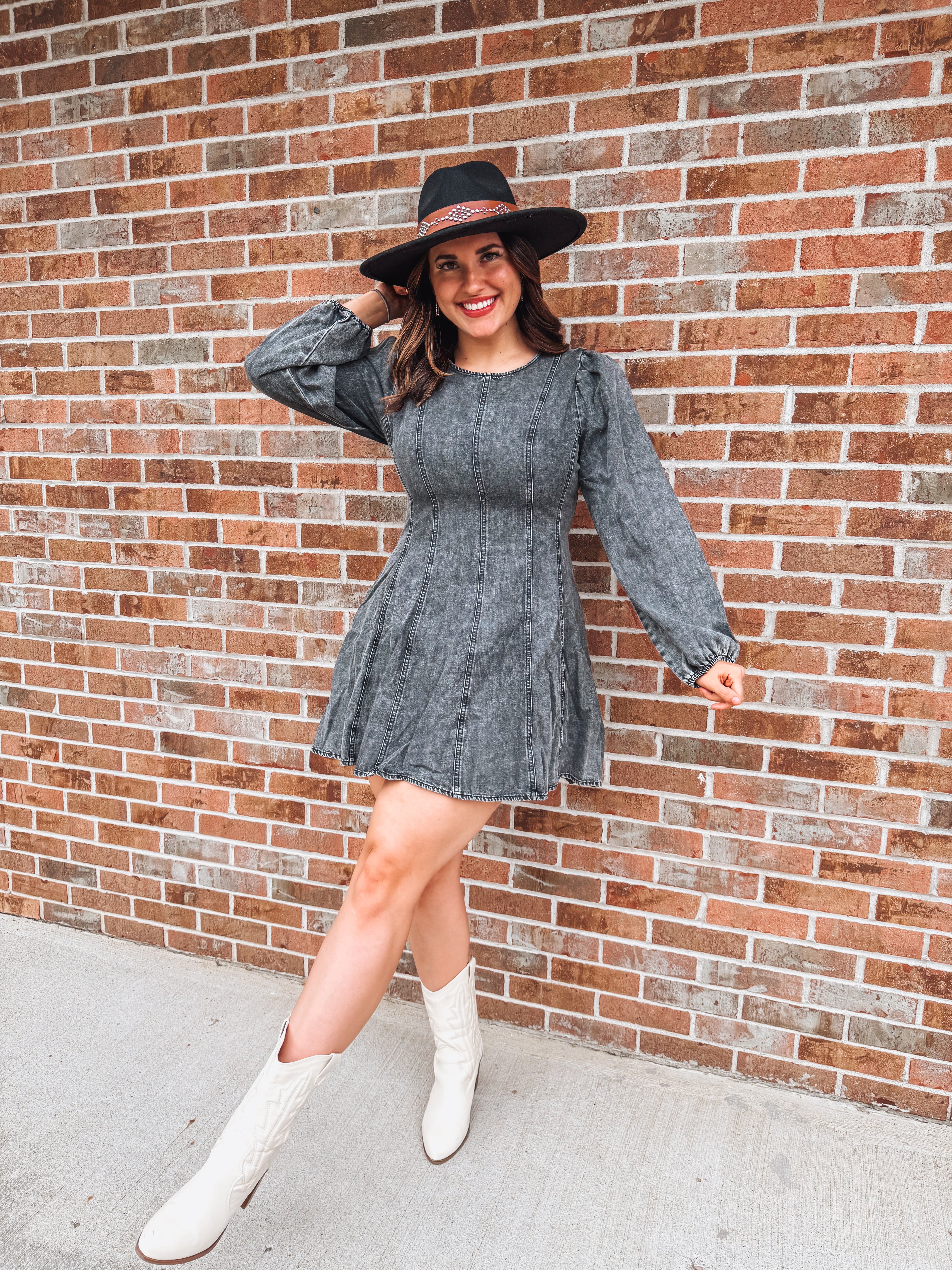 Black wash denim dress