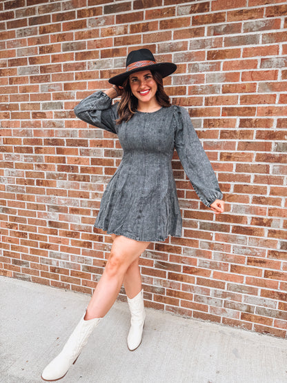 Black wash denim dress