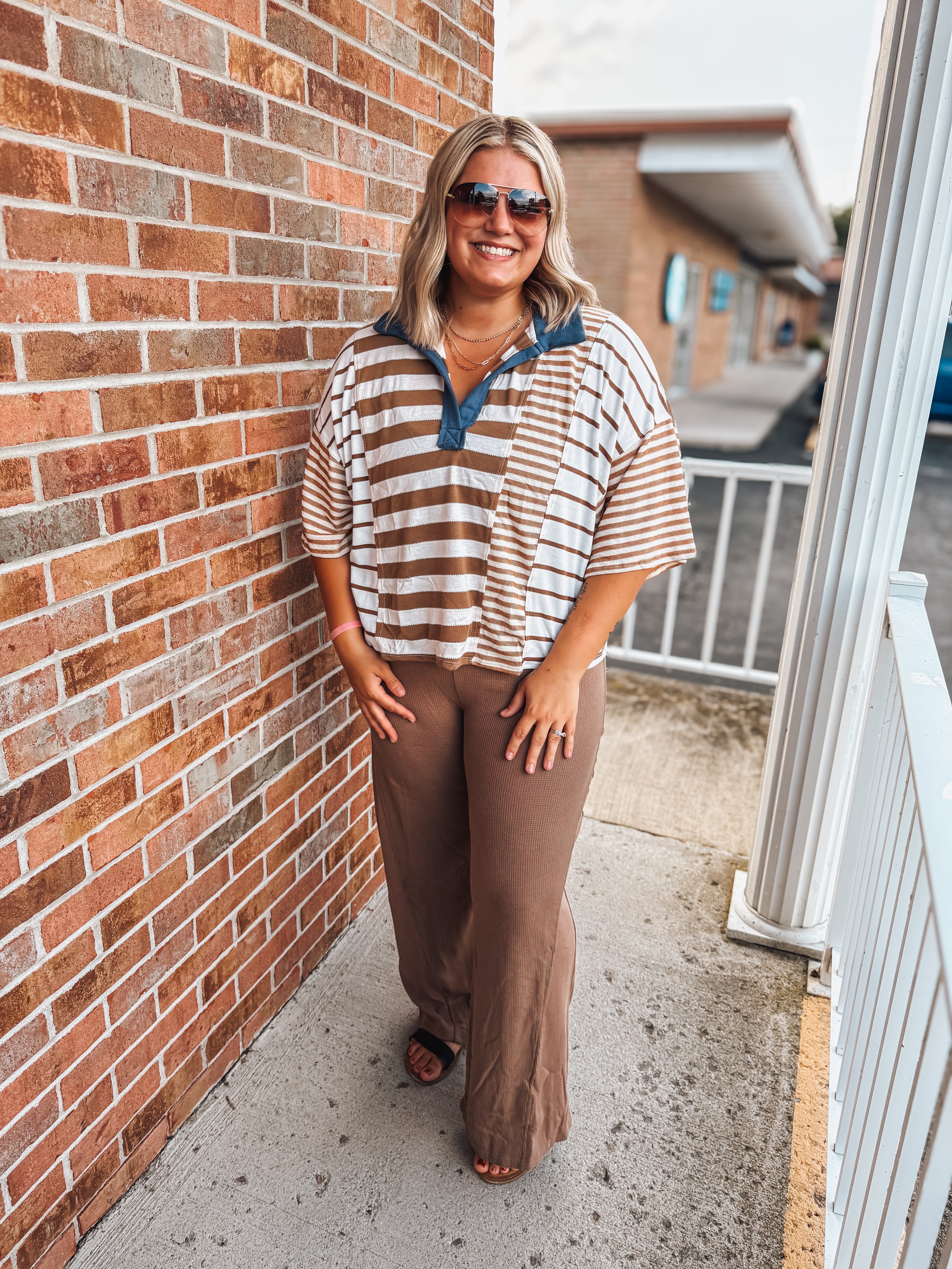 striped collar oversized top