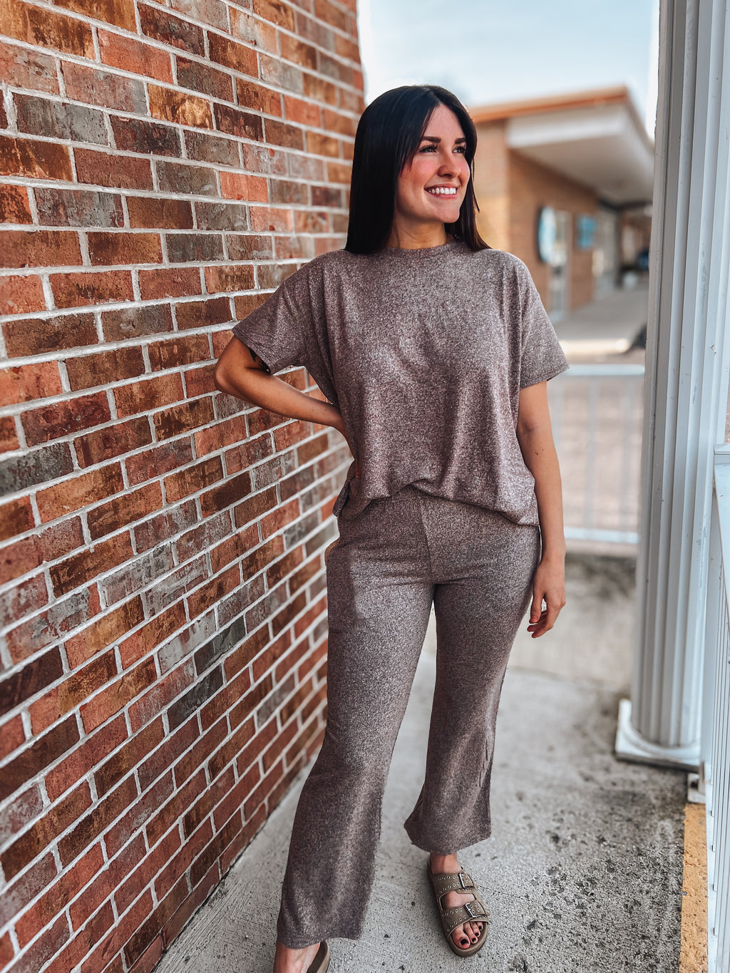 soft melange short sleeve top and bottoms set