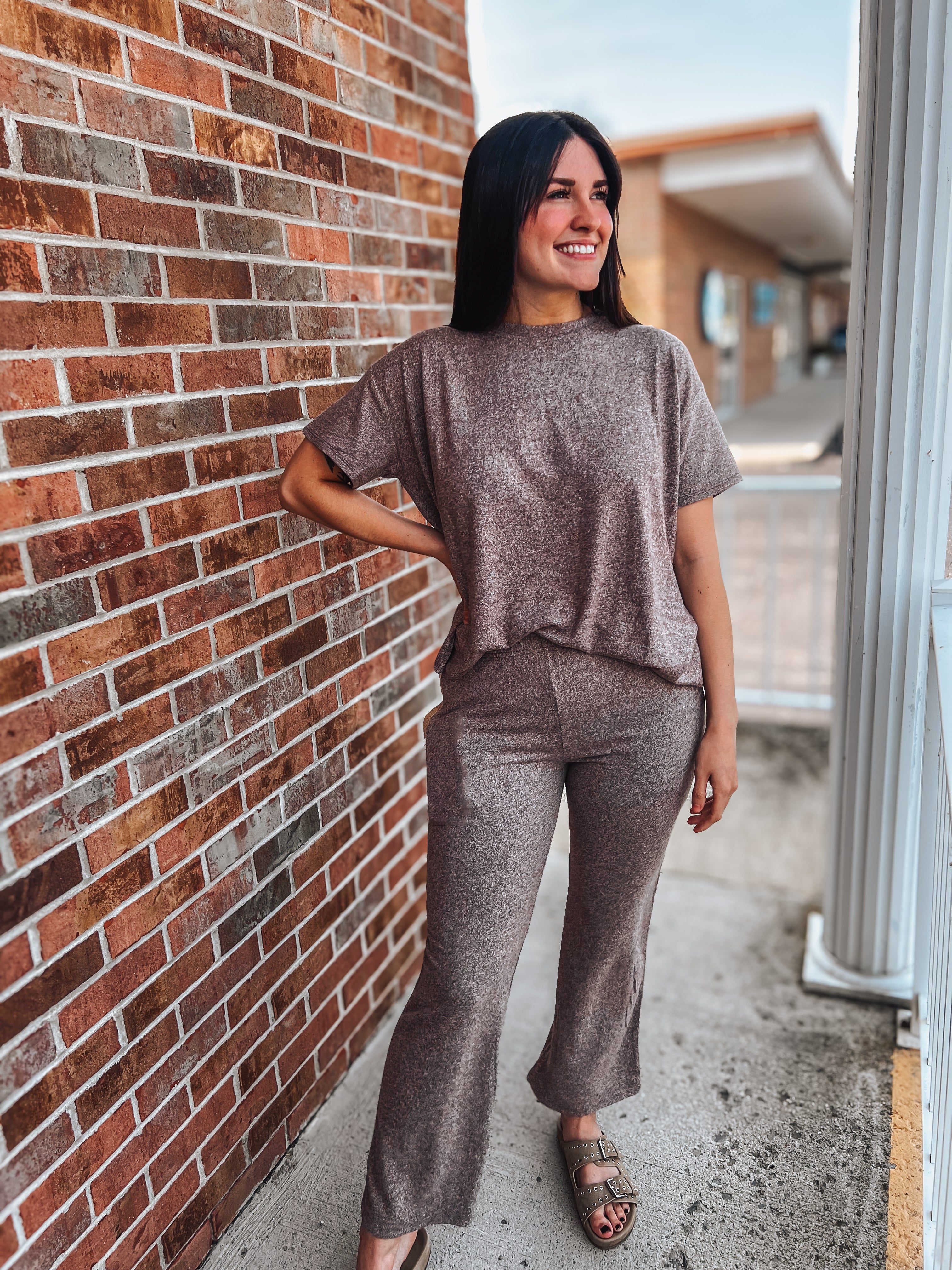 soft melange short sleeve top and bottoms set