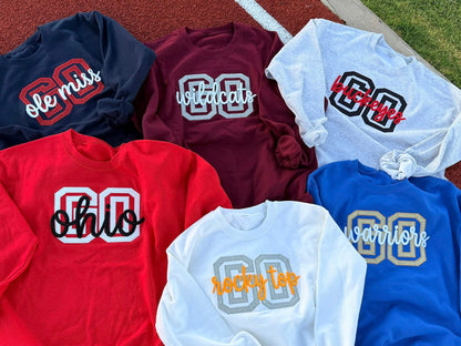 custom puff glitter embroidery game day pullovers-must claim with colors and teams in VIP