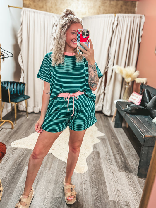 Striped short set in mint & blush
