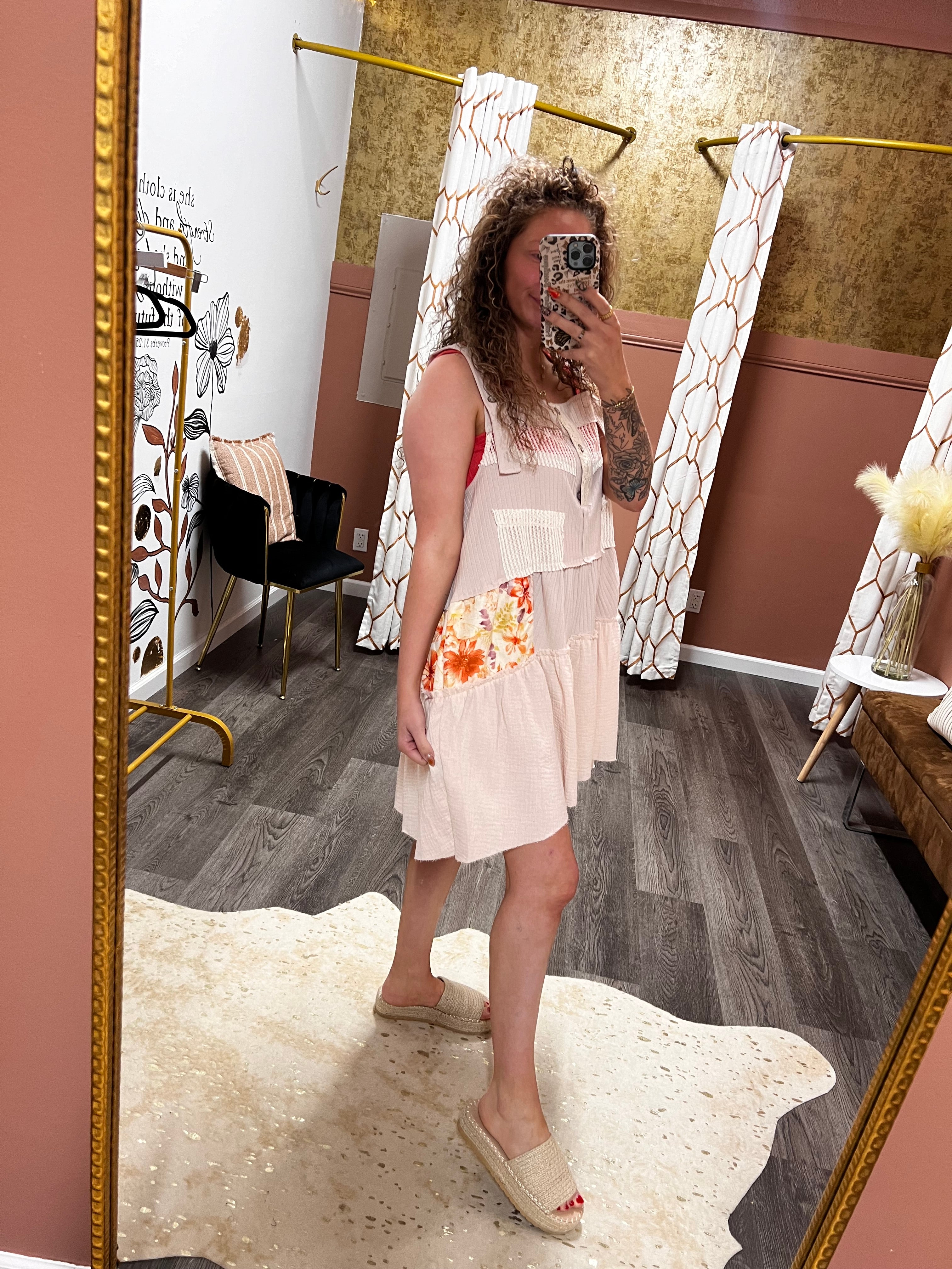 POL floral gauze overall dress