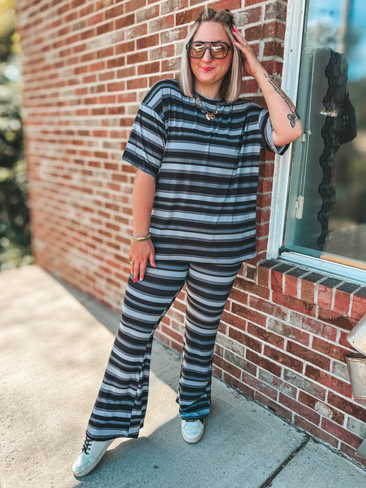 Grey and black striped branded set