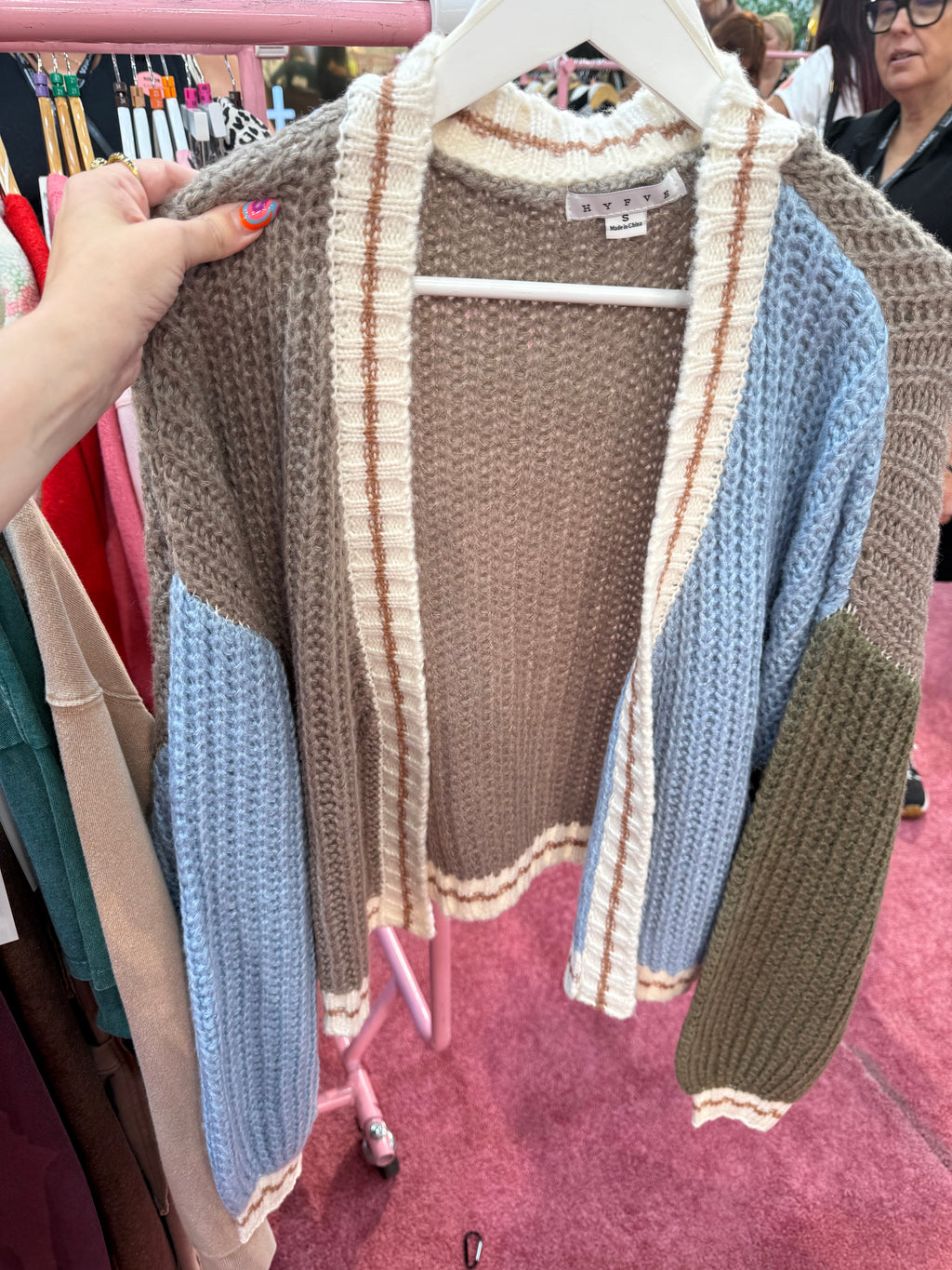 colorblock fall staple chunky knit cardigan