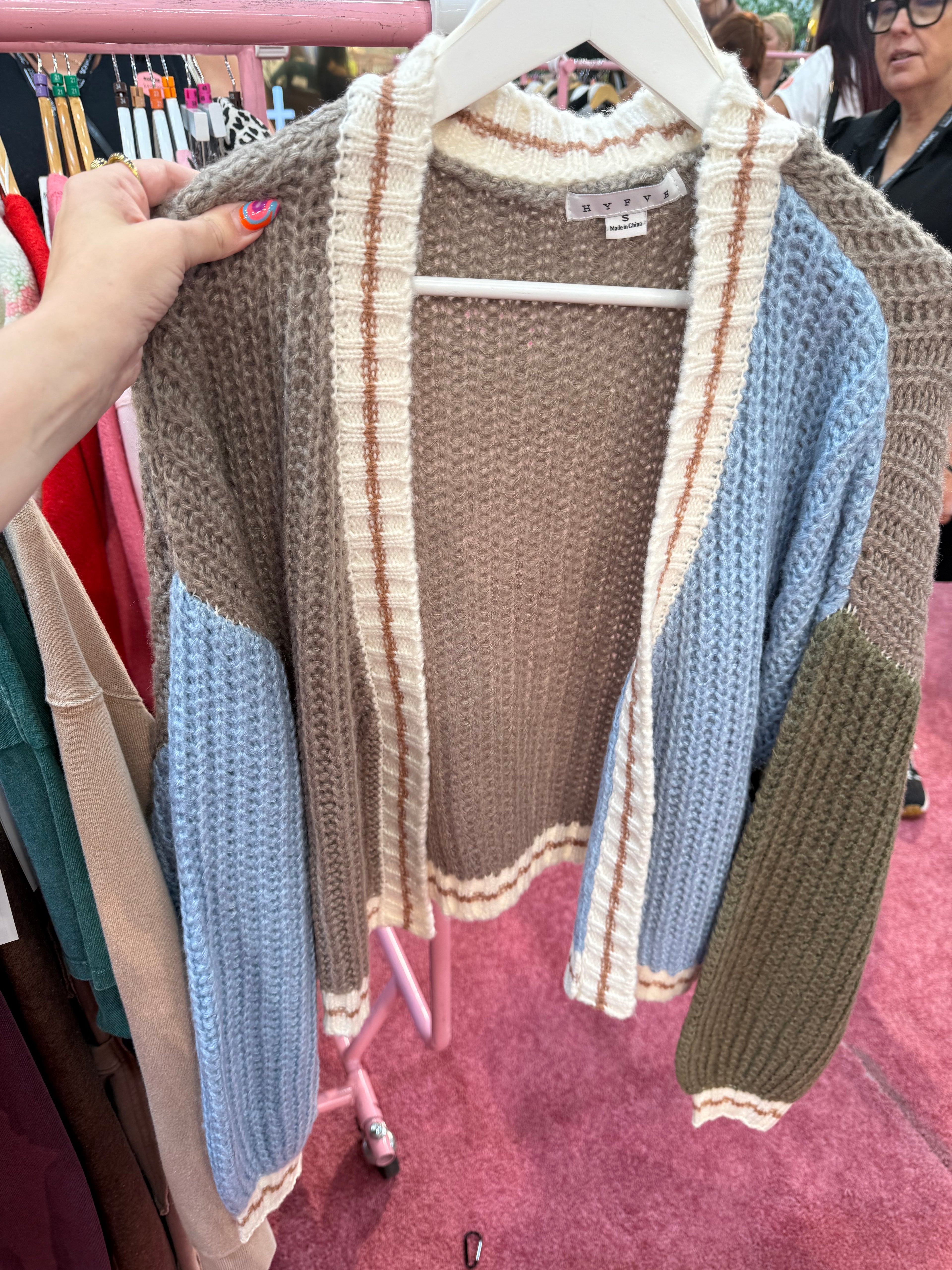 colorblock fall staple chunky knit cardigan