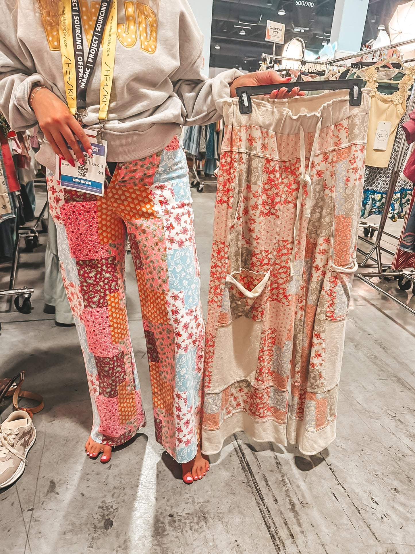 preorder-PATCHWORK PRINT MINERAL WASHED TERRY PANTS—reg & curvy