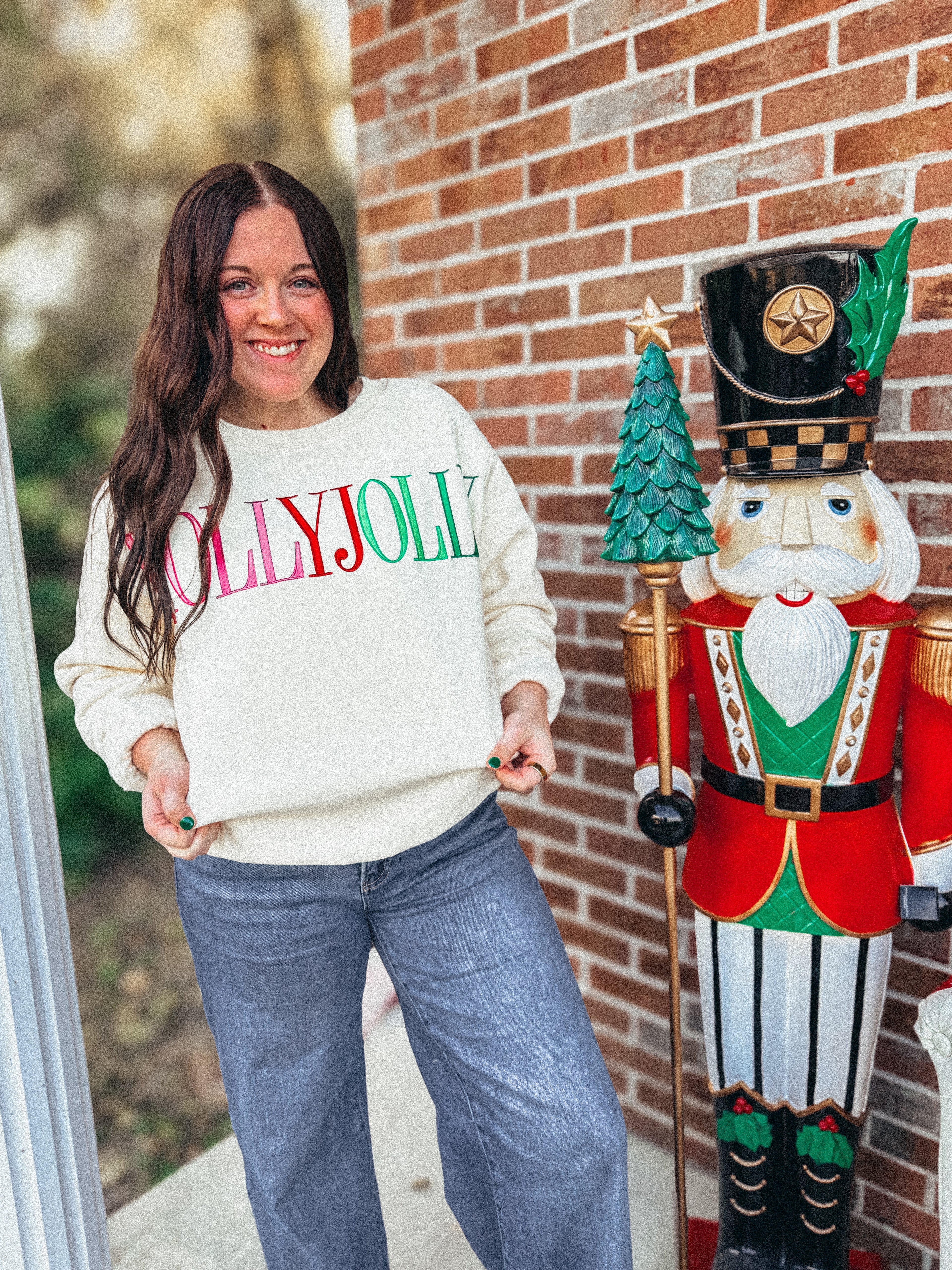 holly jolly butter & colorful embroidered pullover