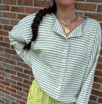 Lemon lime striped button cardigan