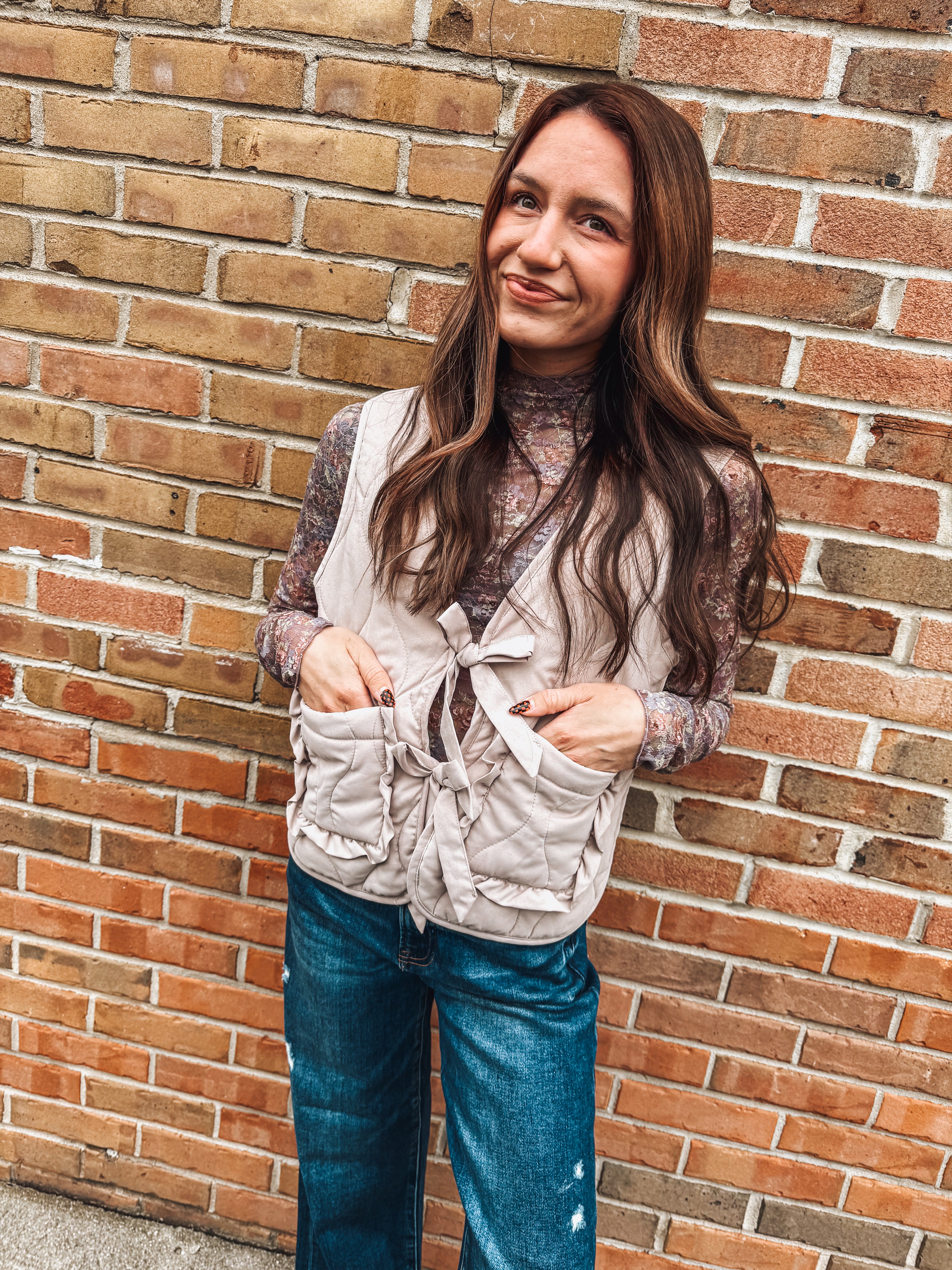 girly tie quilted vest