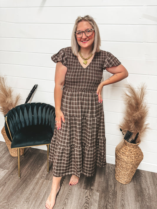 CURVY ruffle sleeve paid dress